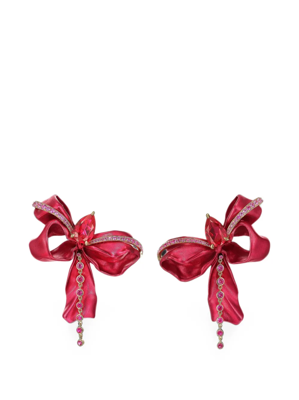 Anabela Chan bow-detail ruby and pink-sapphire drop earrings - Oro