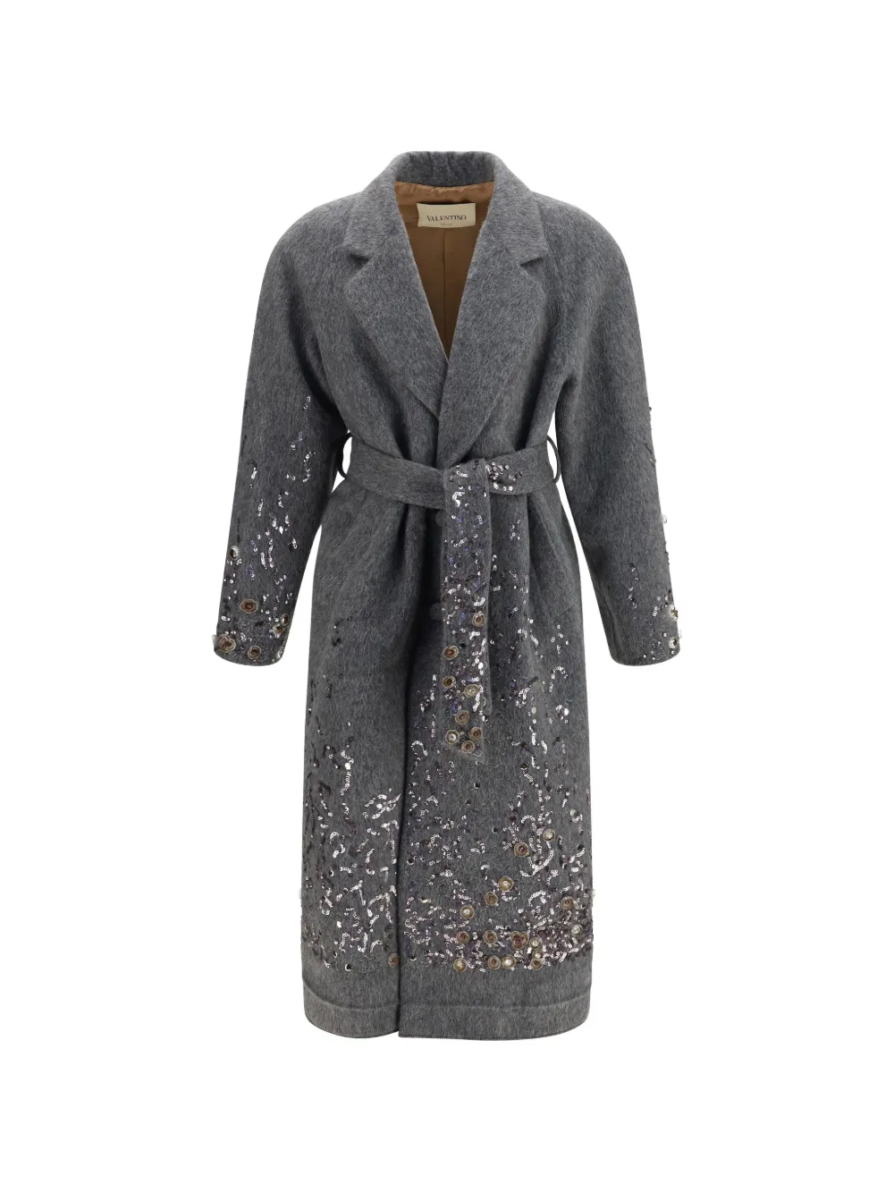Valentino Garavani sequin-embellished belted coat - Grigio