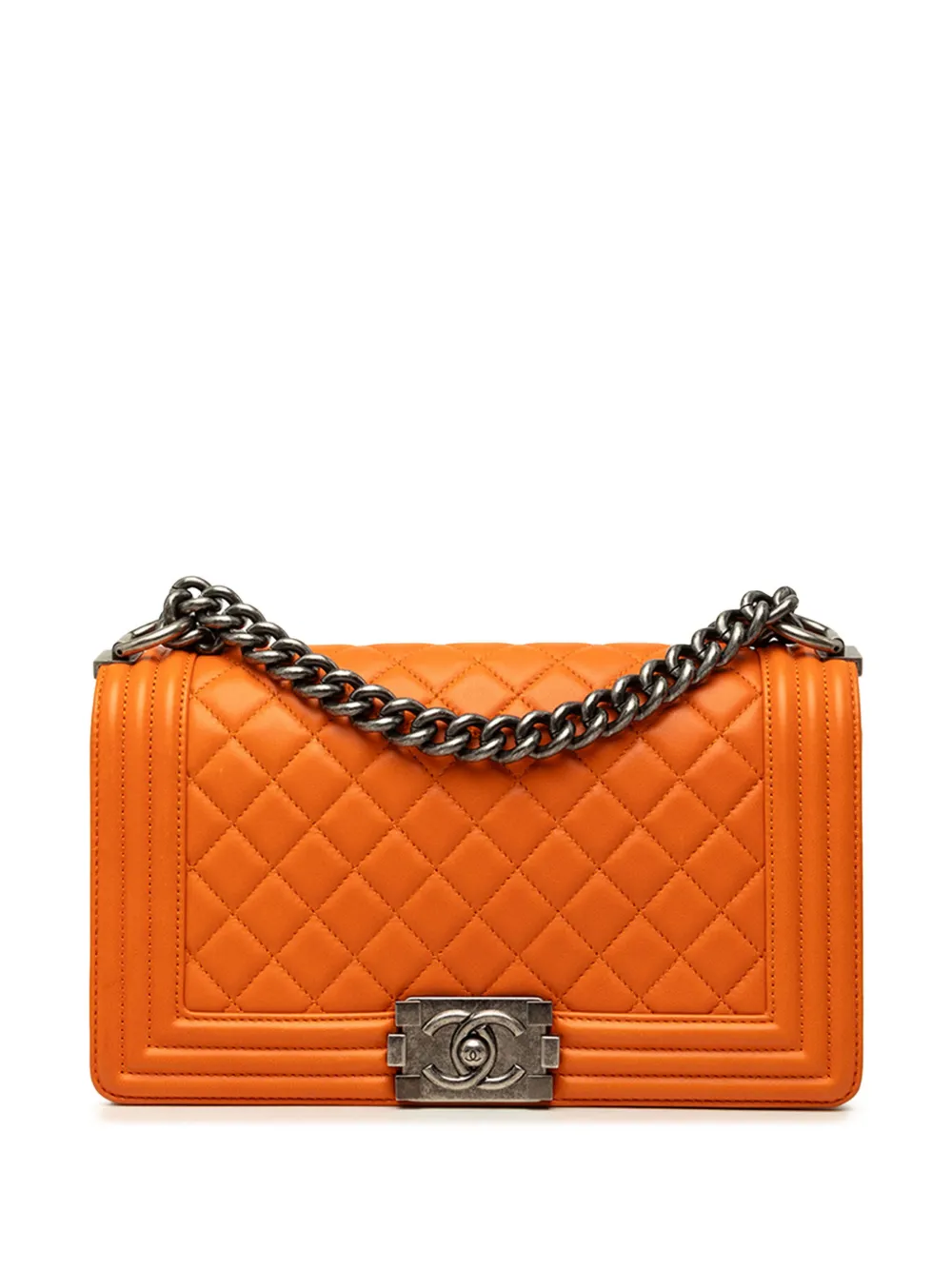 CHANEL Pre-Owned 2014-2015 Old Medium Quilted Lambskin Boy Flap crossbody bag - Orange
