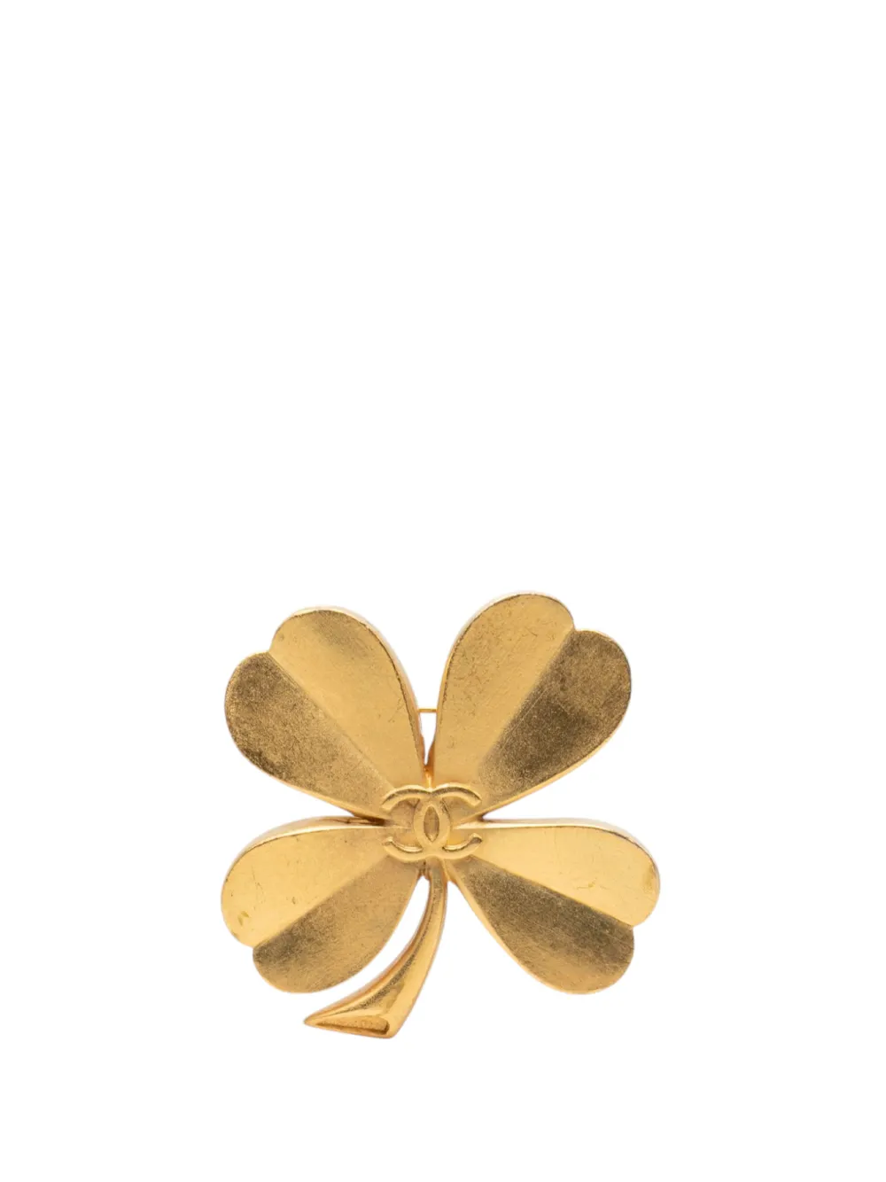 CHANEL Pre-Owned broche fantaisie trèfle à quatre feuilles CC en plaqué or brossé (1994)