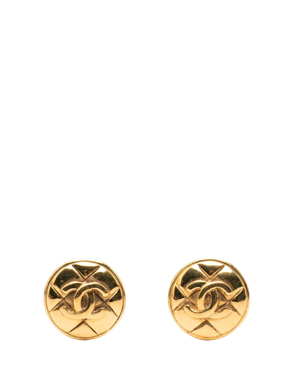 CHANEL Pre-Owned 1970-1980 CC Gold Plated Quilted Round Clip On Earrings costume earrings