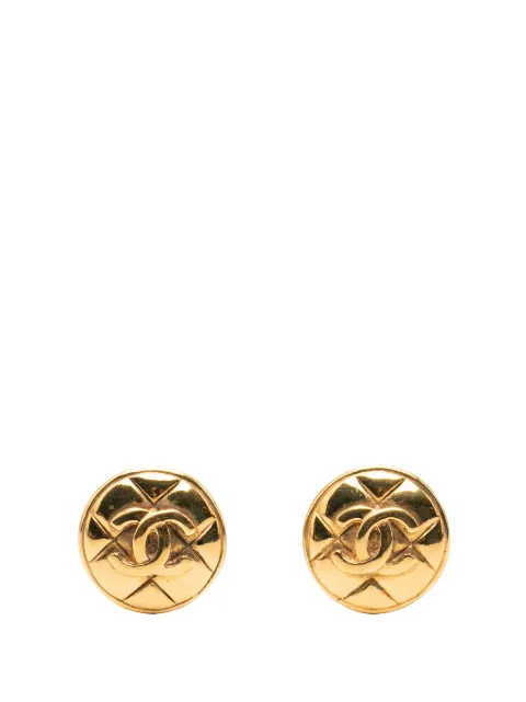 CHANEL Pre-Owned 1970-1980 CC Gold Plated Quilted Round Clip On Earrings costume earrings