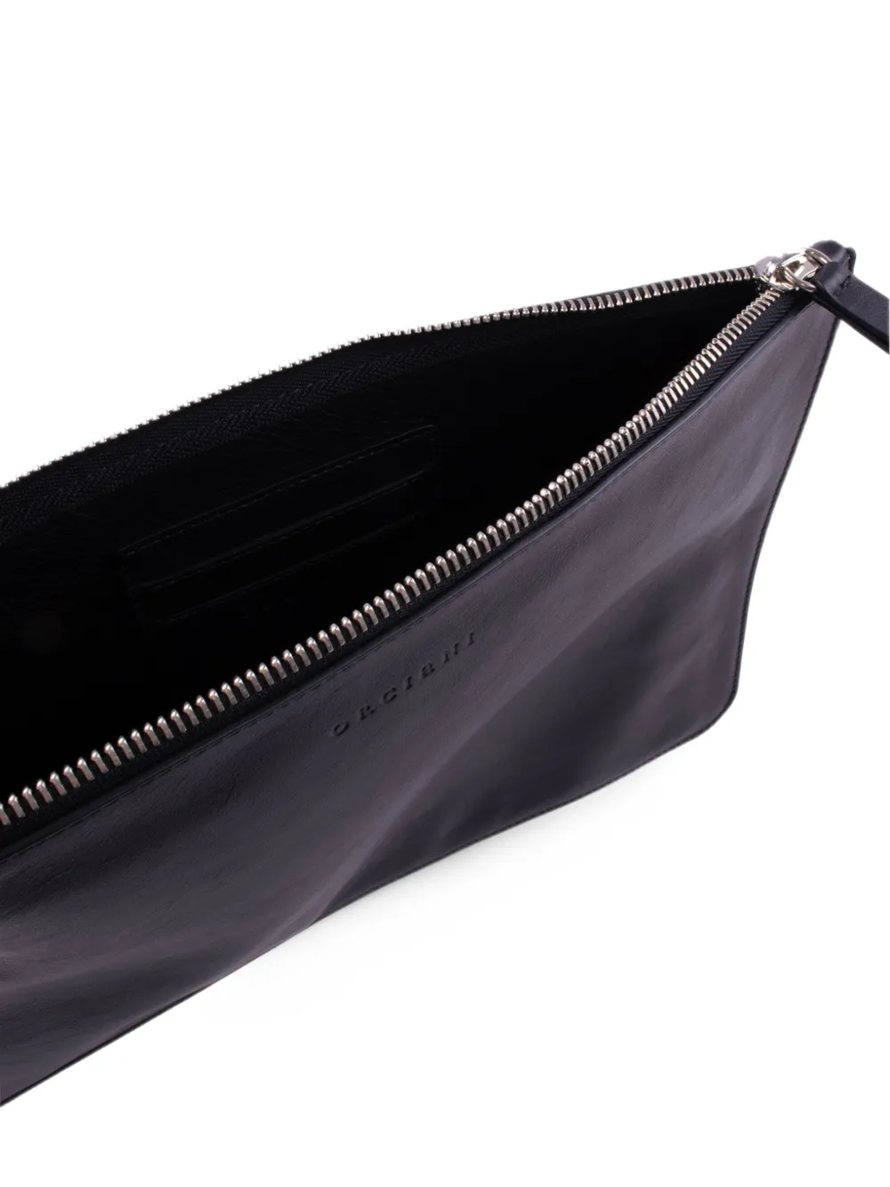 Orciani logo-embossed leather clutch bag Zwart