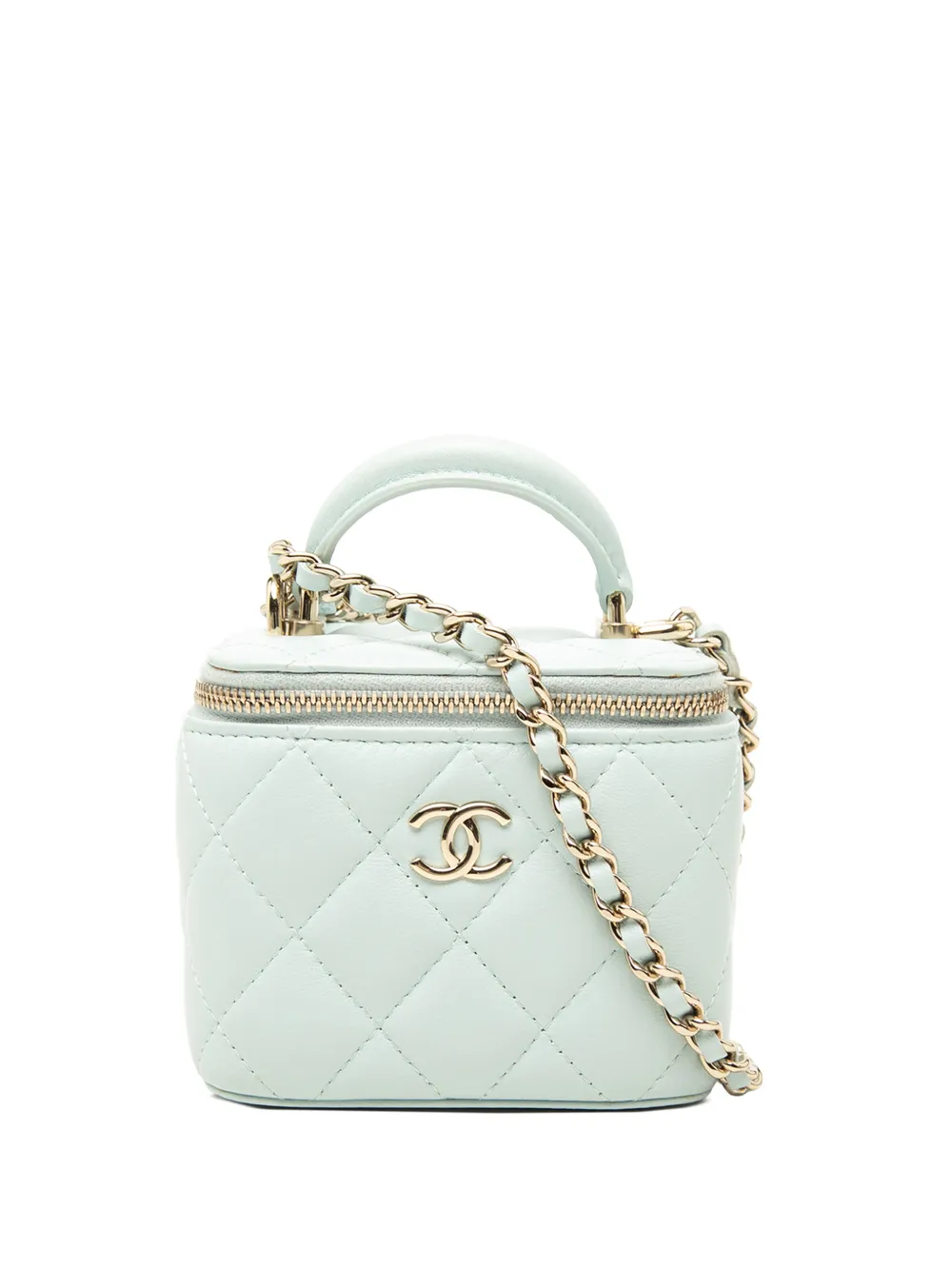 CHANEL Pre-Owned 2021 Mini CC Quilted Lambskin Top Handle Vanity Case With Chain satchel - Blau