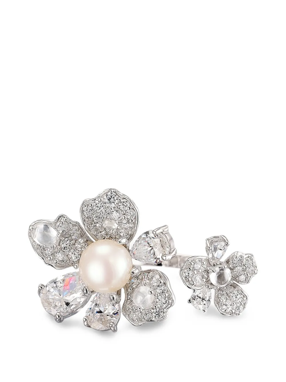 Anabela Chan Snow Rose diamond and pearl ring - Argento