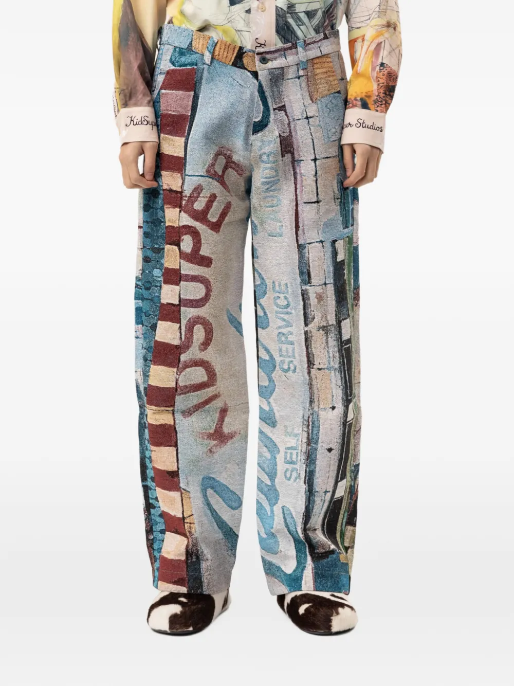 KidSuper Sunday Mornings jacquard trousers - Blu