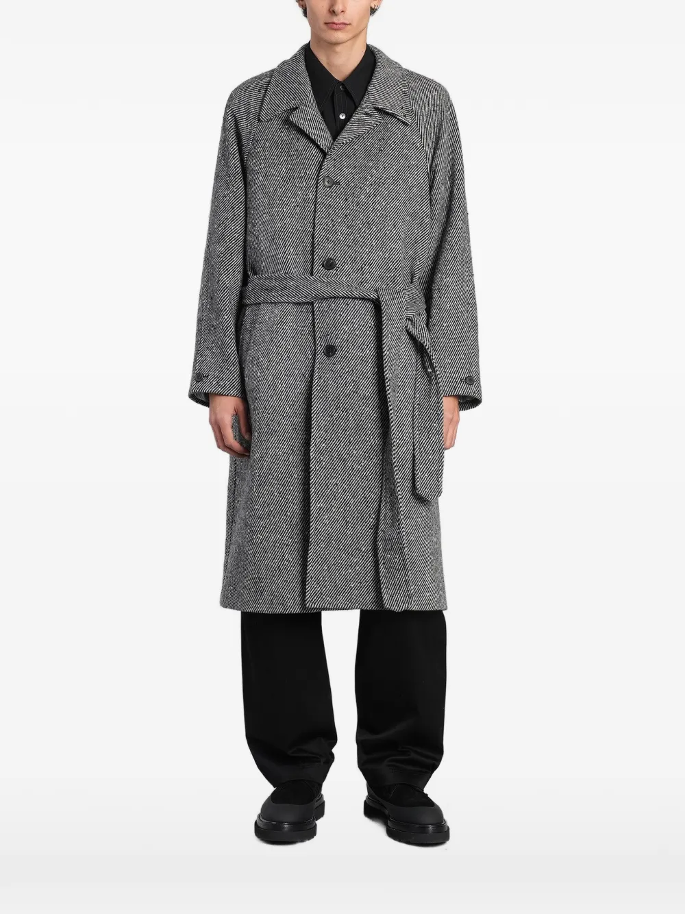 Paul Smith herringbone belted single-breasted coat Wit
