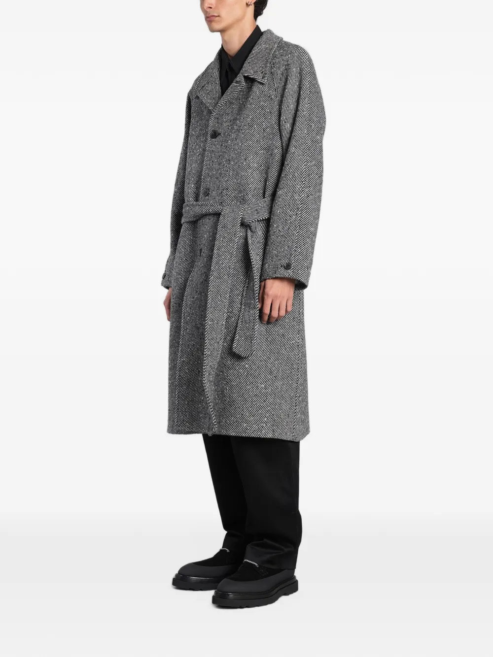 Paul Smith herringbone belted single-breasted coat Wit