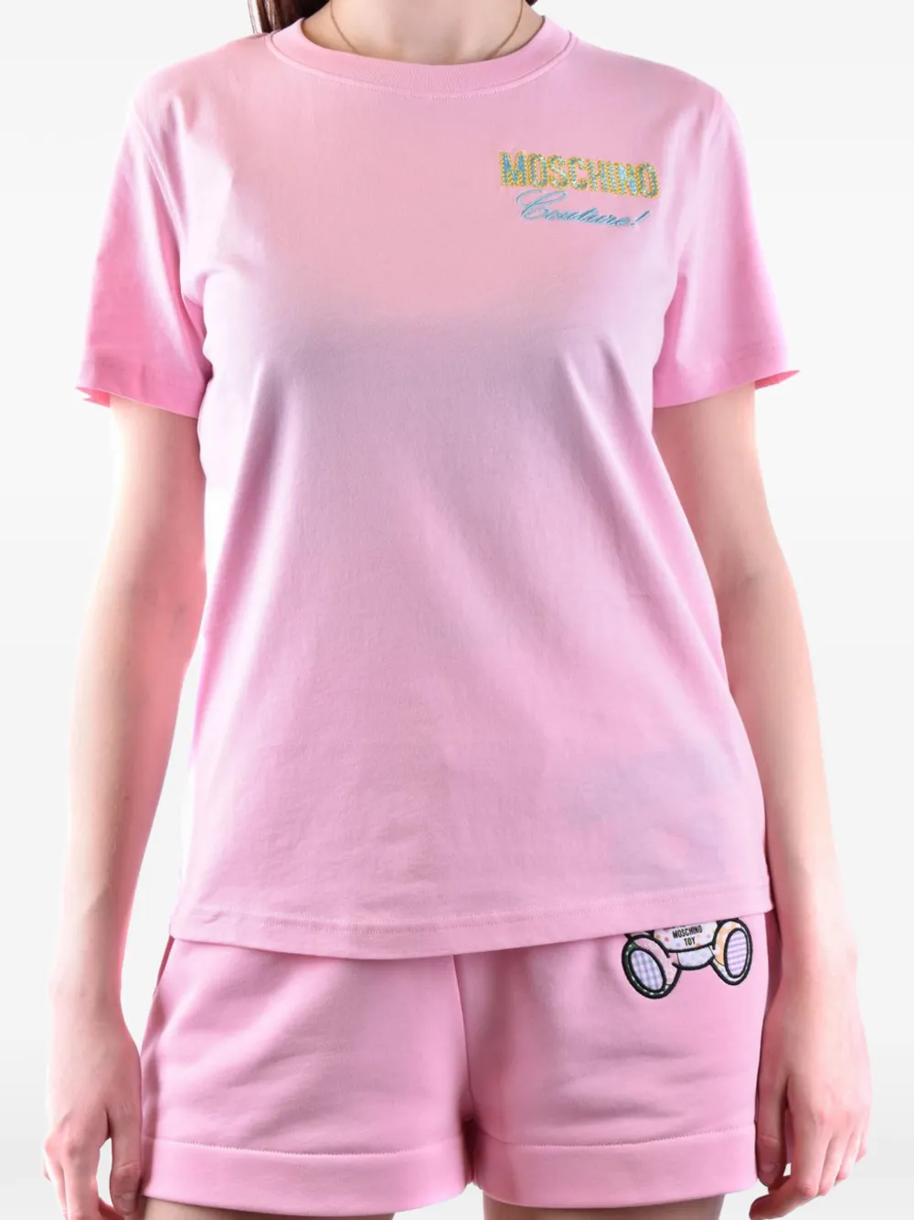Moschino Couture logo-embroidered T-shirt and shorts set Roze