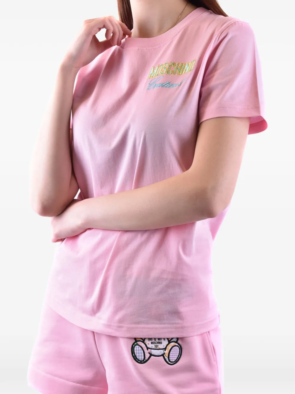 Moschino Couture logo-embroidered T-shirt and shorts set Roze