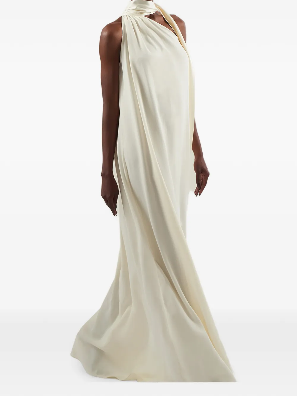 Taller Marmo Astor halterneck tie-fastening maxi dress Beige