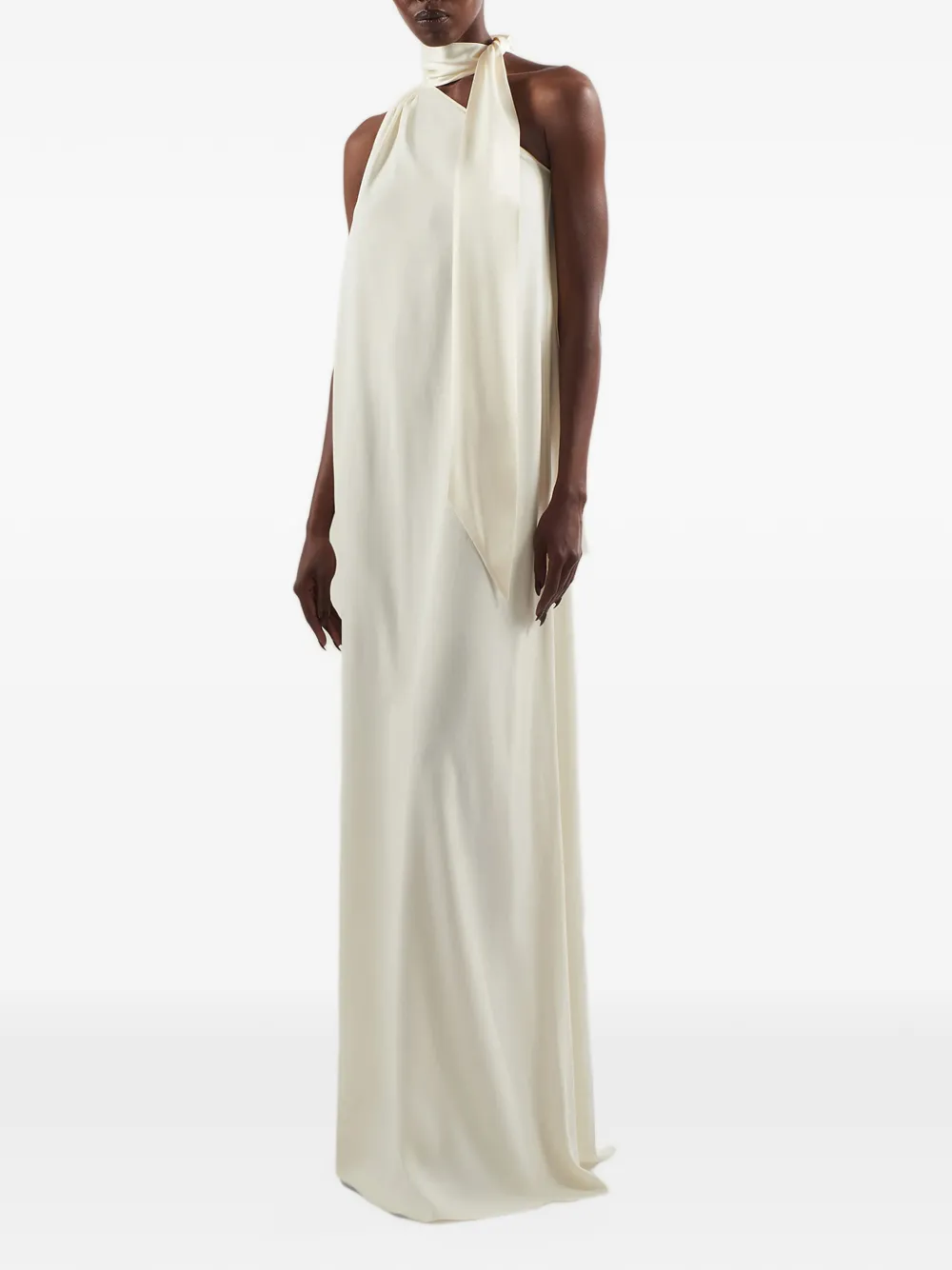 Taller Marmo Astor halterneck tie-fastening maxi dress Beige