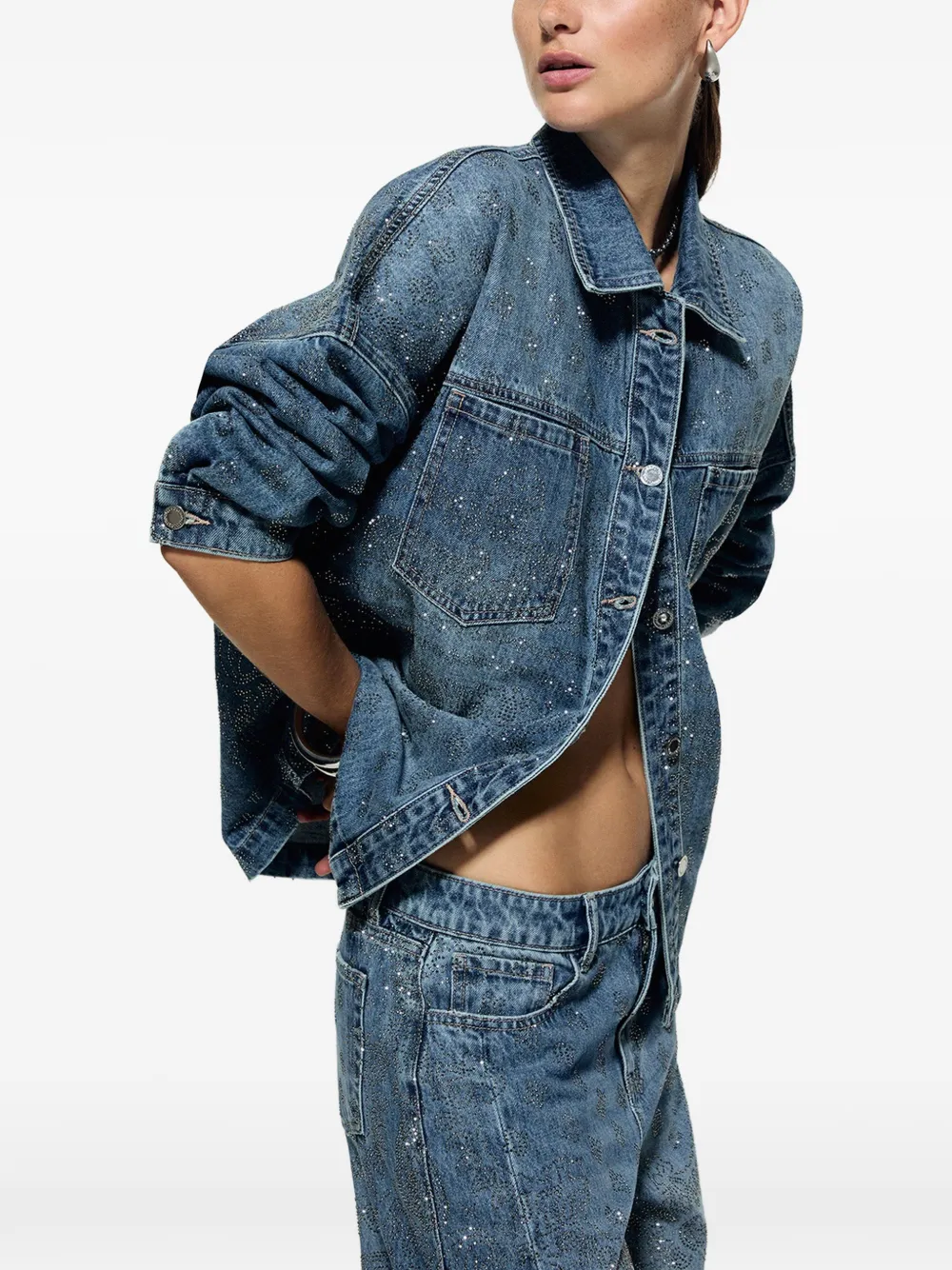 LIU JO oversized jacket in denim with rhinestones Blauw