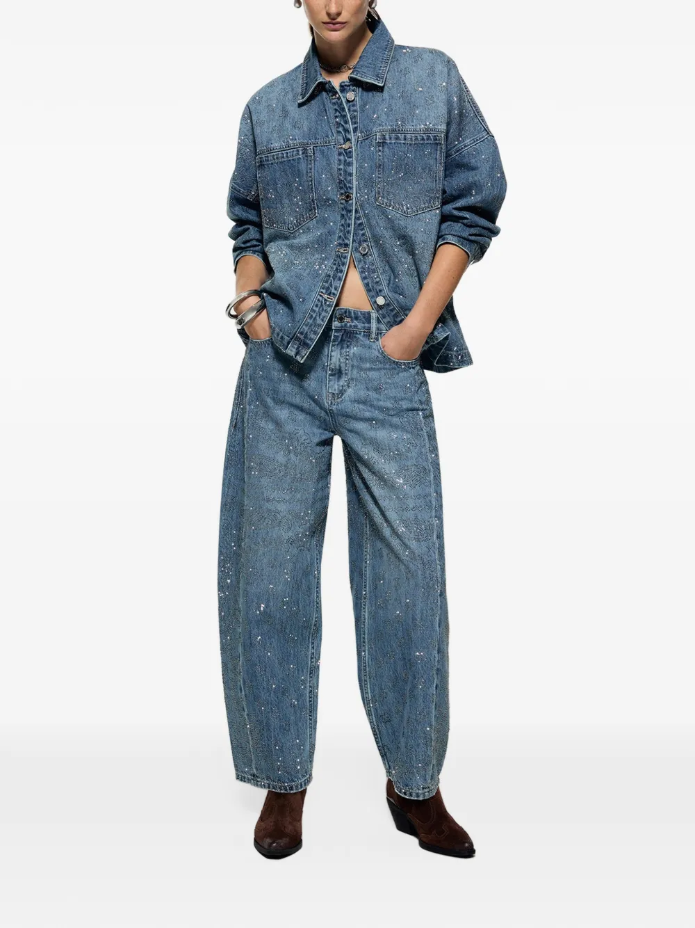 LIU JO oversized jacket in denim with rhinestones Blauw