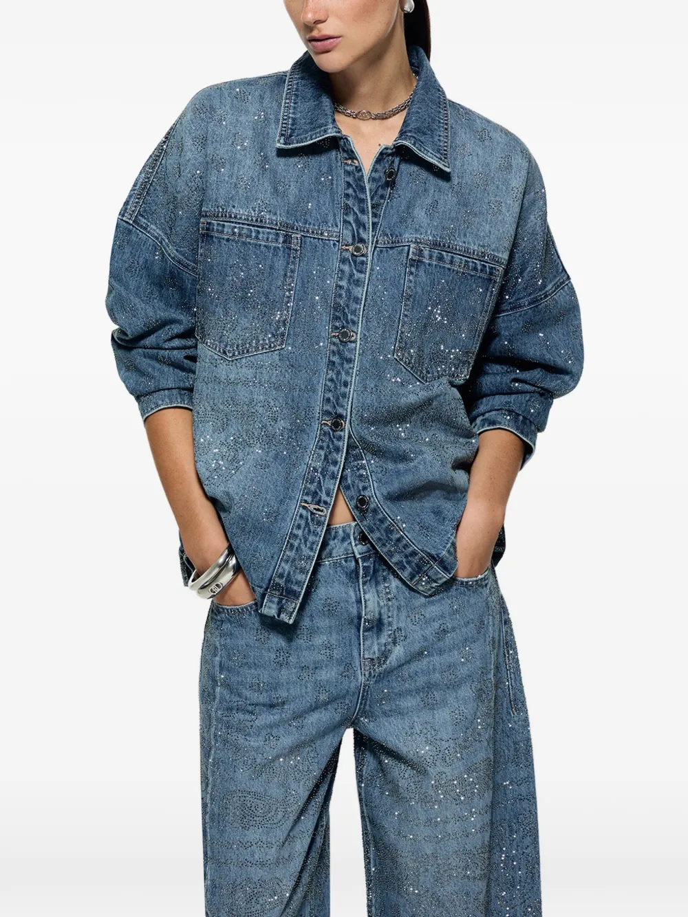 LIU JO oversized jacket in denim with rhinestones Blauw