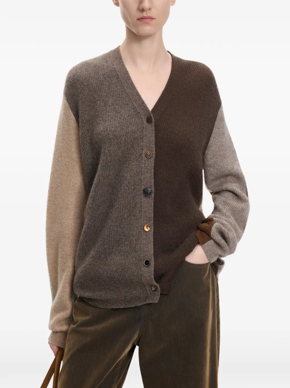 JNBY Cardigan a coste con design patchwork - Marrone