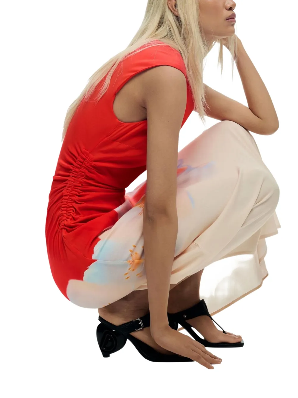 Desigual floral-print ruched midi dress Rood