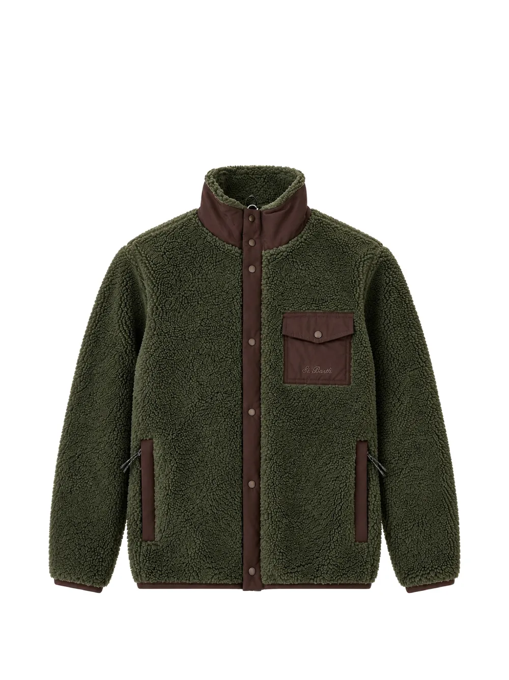 MC2 Saint Barth military green Keystone teddy jacket with zip closure Groen