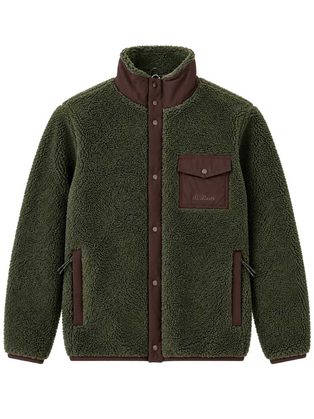 MC2 Saint Barth military green Keystone teddy jacket with zip closure Groen