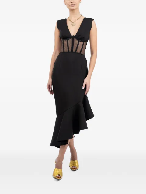 MONARH corset-style asymmetrical-hem midi dress