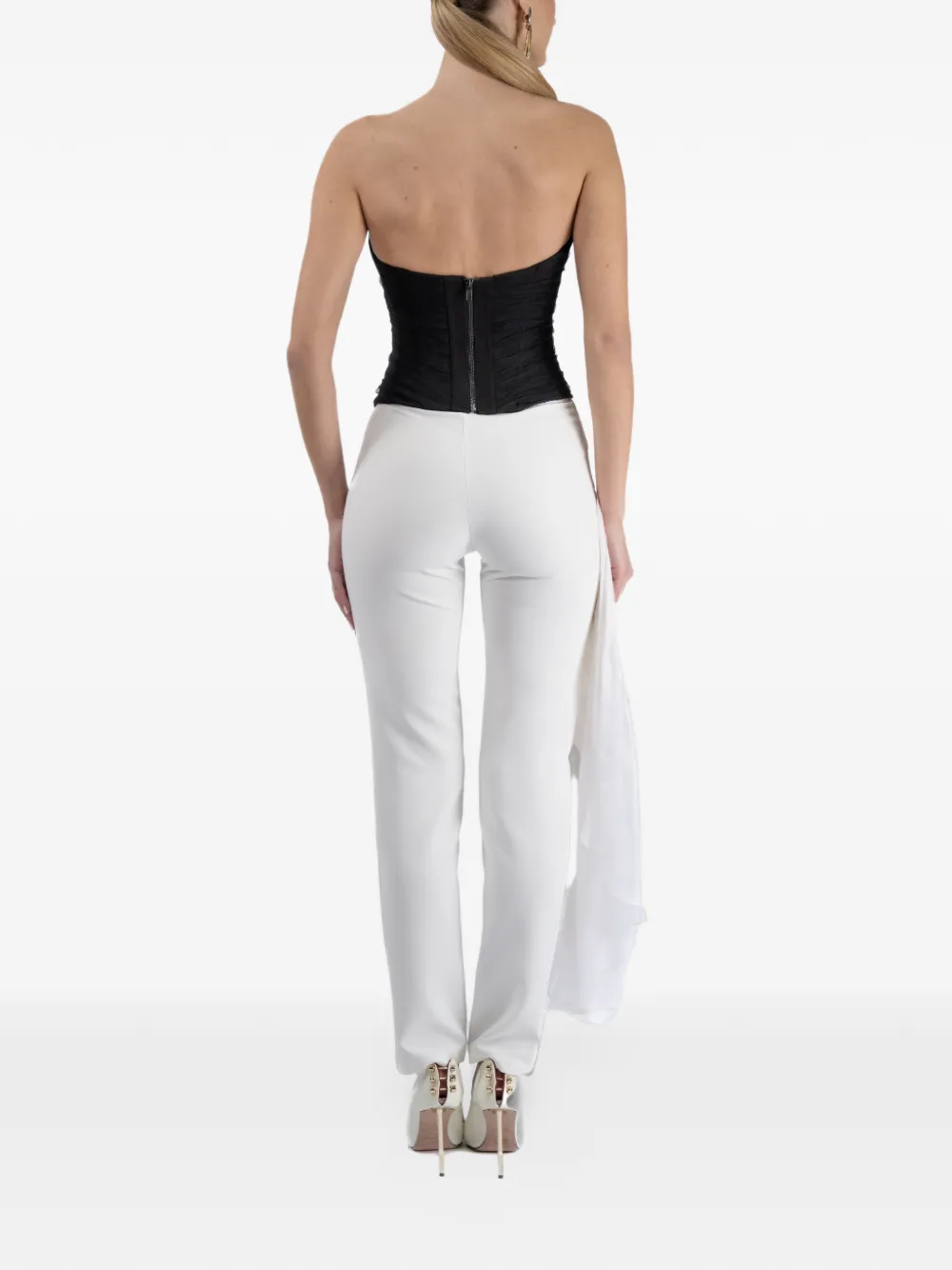 MONARH gathered silk-ruffle trousers Wit