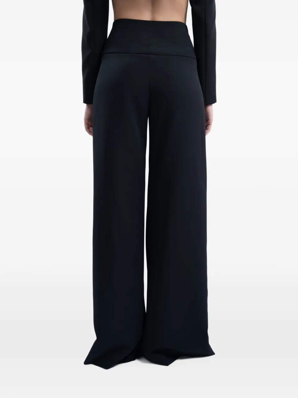 MONARH Chantilly lace-insert palazzo trousers Zwart