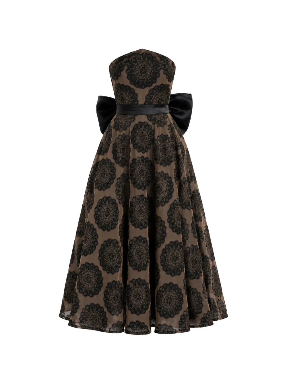 MONARH bow-detail lace-pattern midi dress Zwart