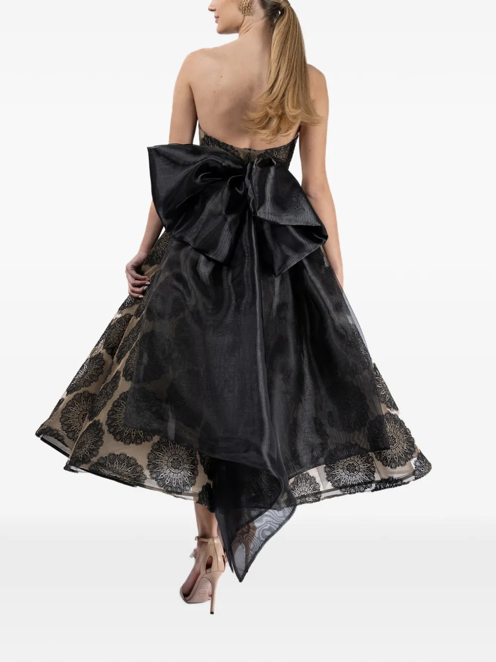 MONARH bow-detail lace-pattern midi dress Zwart