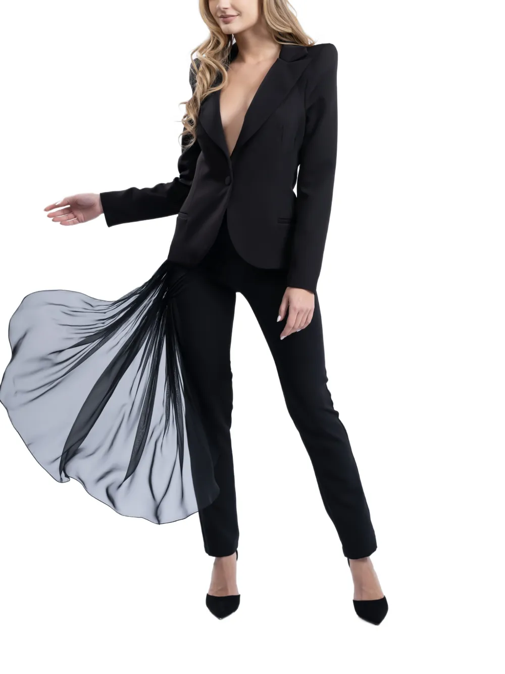 MONARH gathered silk-ruffle trousers Zwart