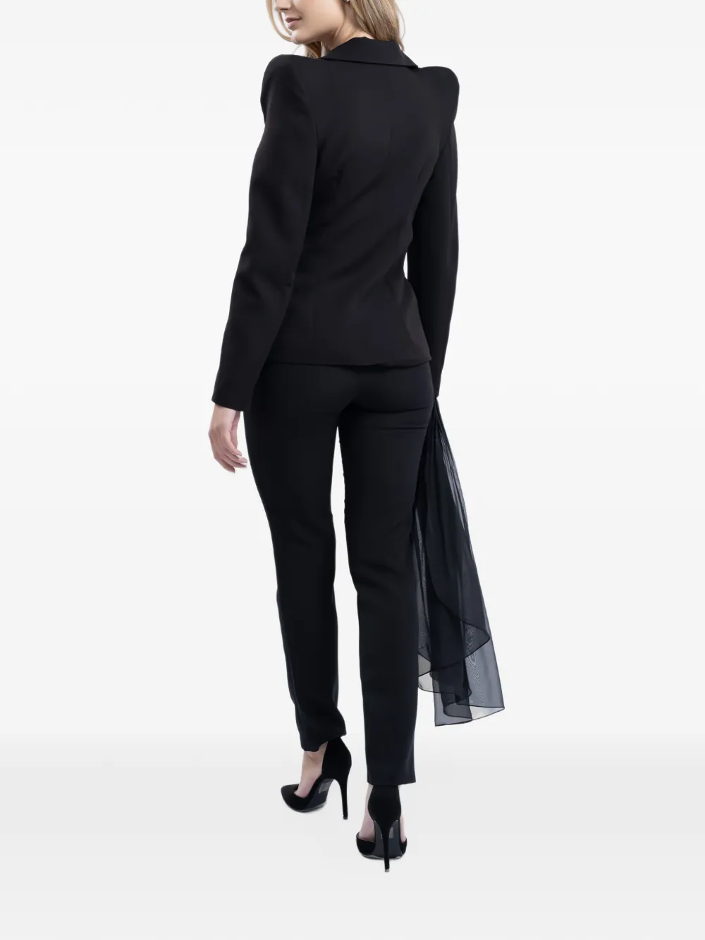 MONARH gathered silk-ruffle trousers Zwart