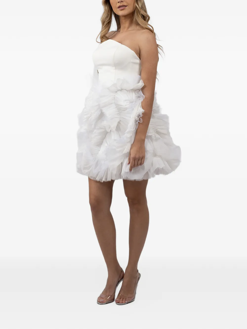 MONARH ruffled strapless mini dress Wit