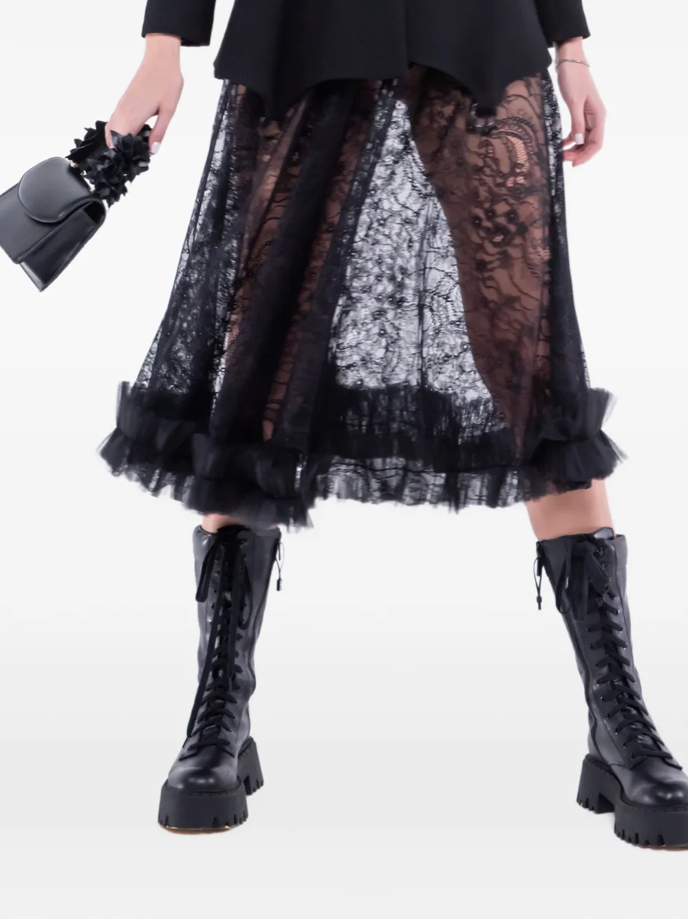 MONARH lace ruffled midi skirt - Schwarz
