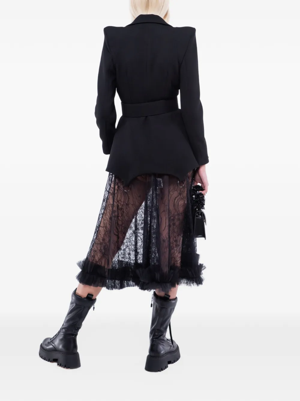 MONARH lace ruffled midi skirt Zwart