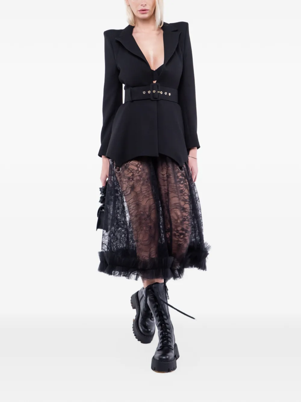 MONARH lace ruffled midi skirt - Nero