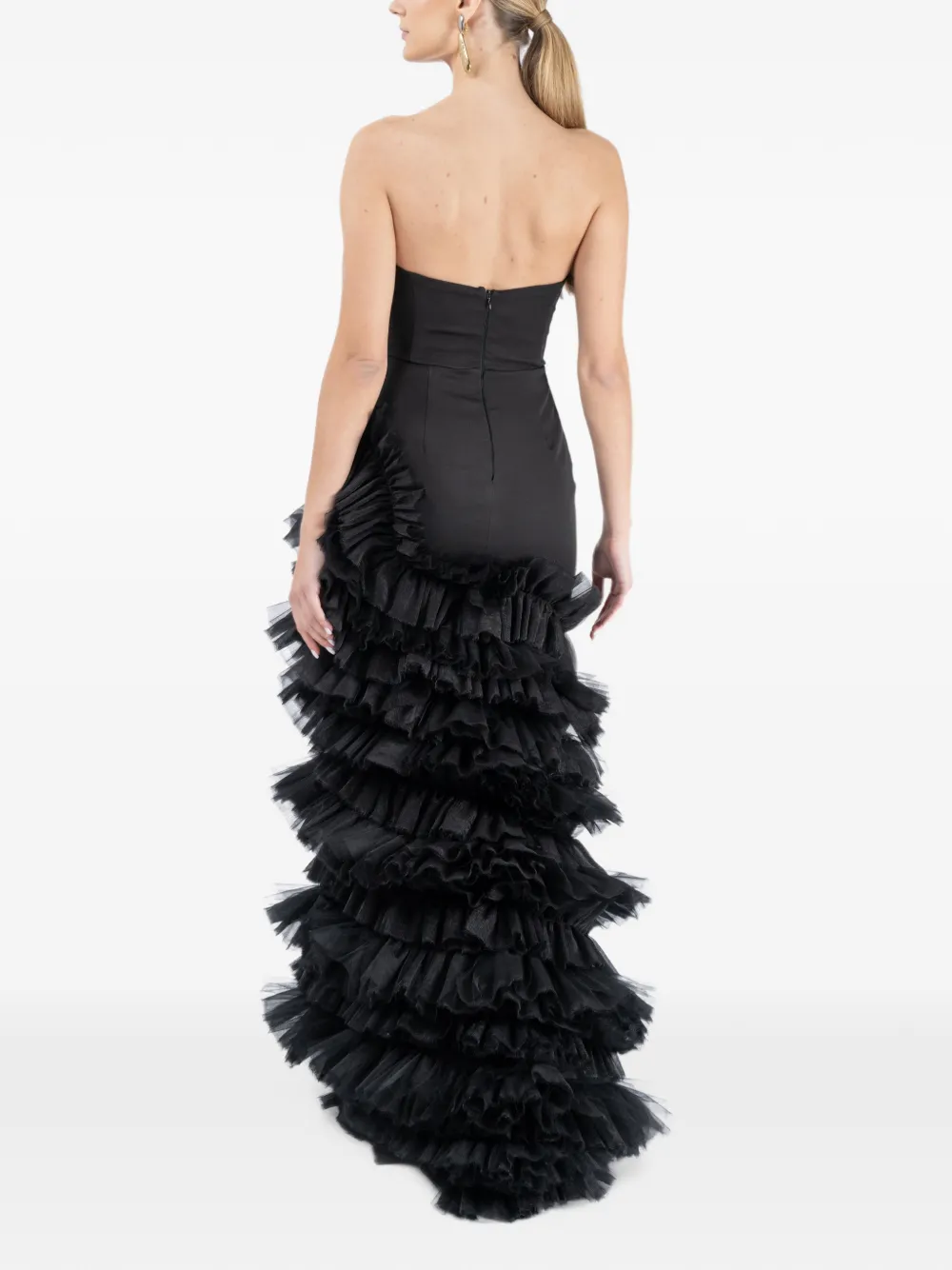 MONARH corset ruffled maxi dress Zwart