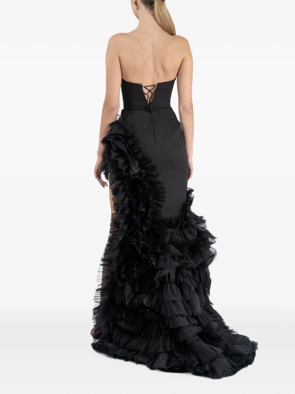 MONARH ruffled asymmetrical maxi dress Zwart