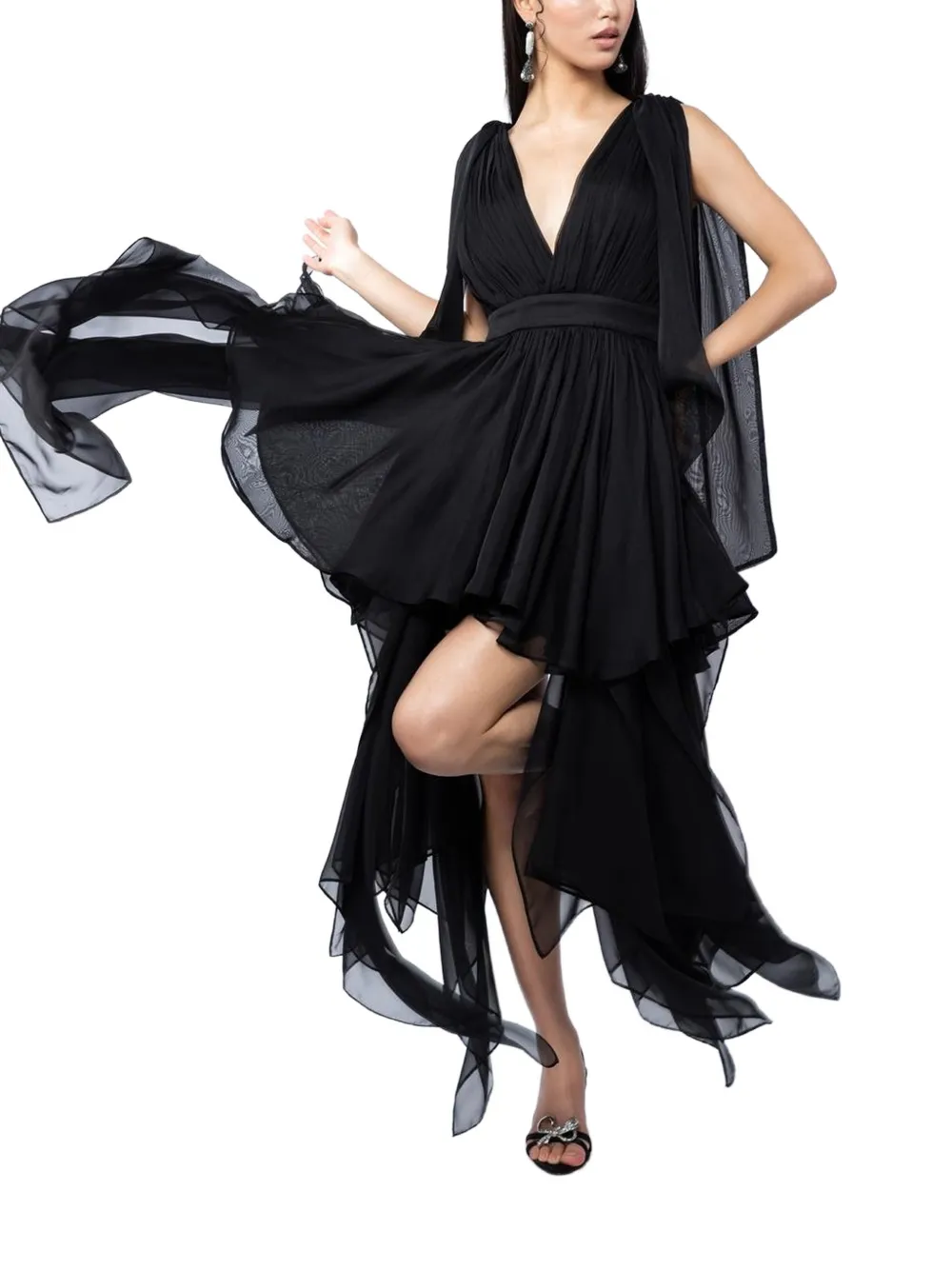 MONARH asymmetrical tiered mini dress Zwart