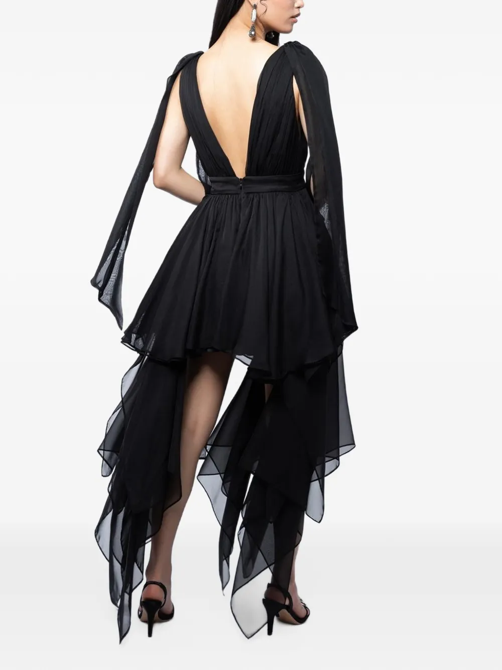 MONARH asymmetrical tiered mini dress Zwart