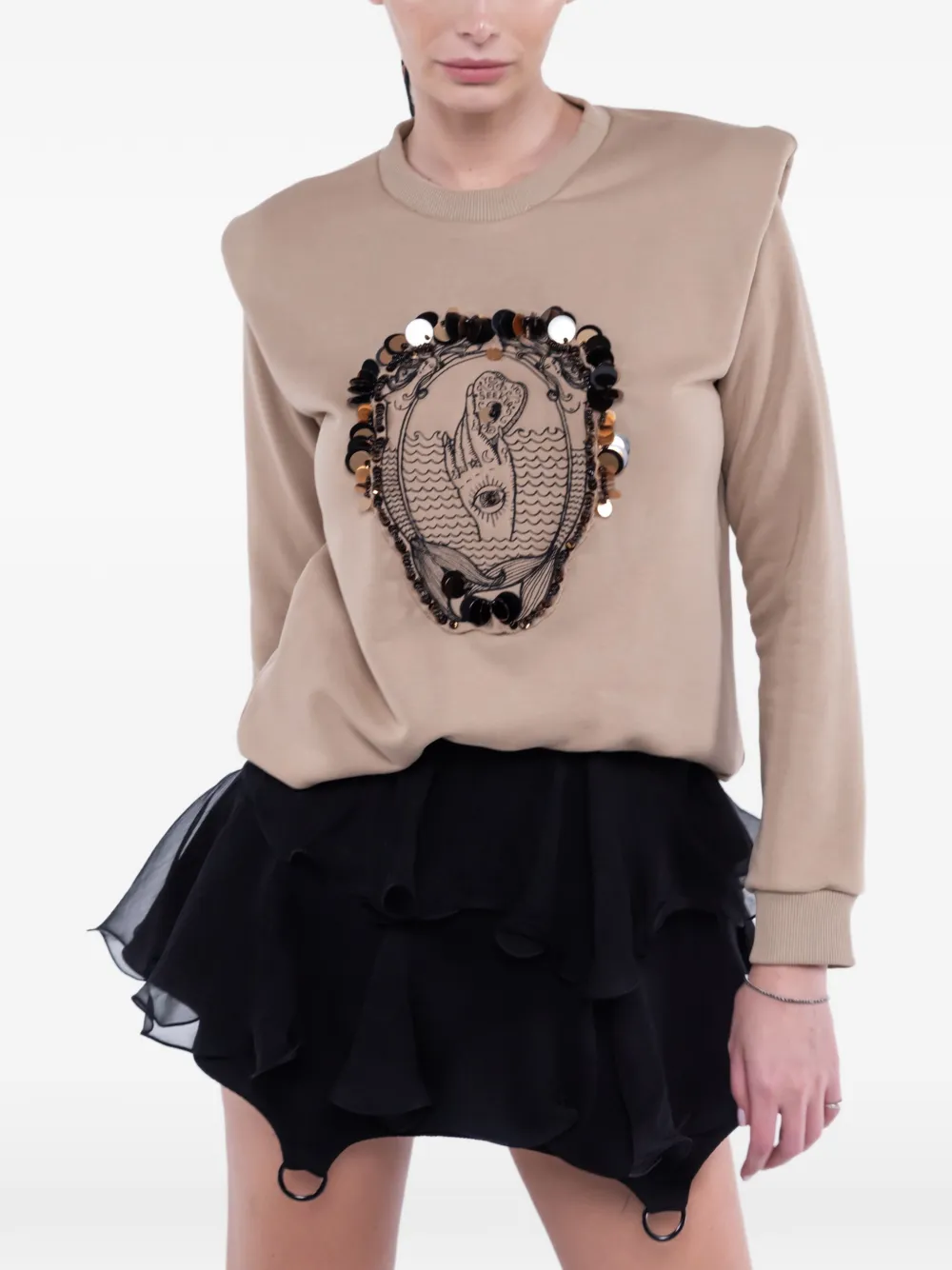MONARH Mini-rok met ruches en metalen ring Zwart