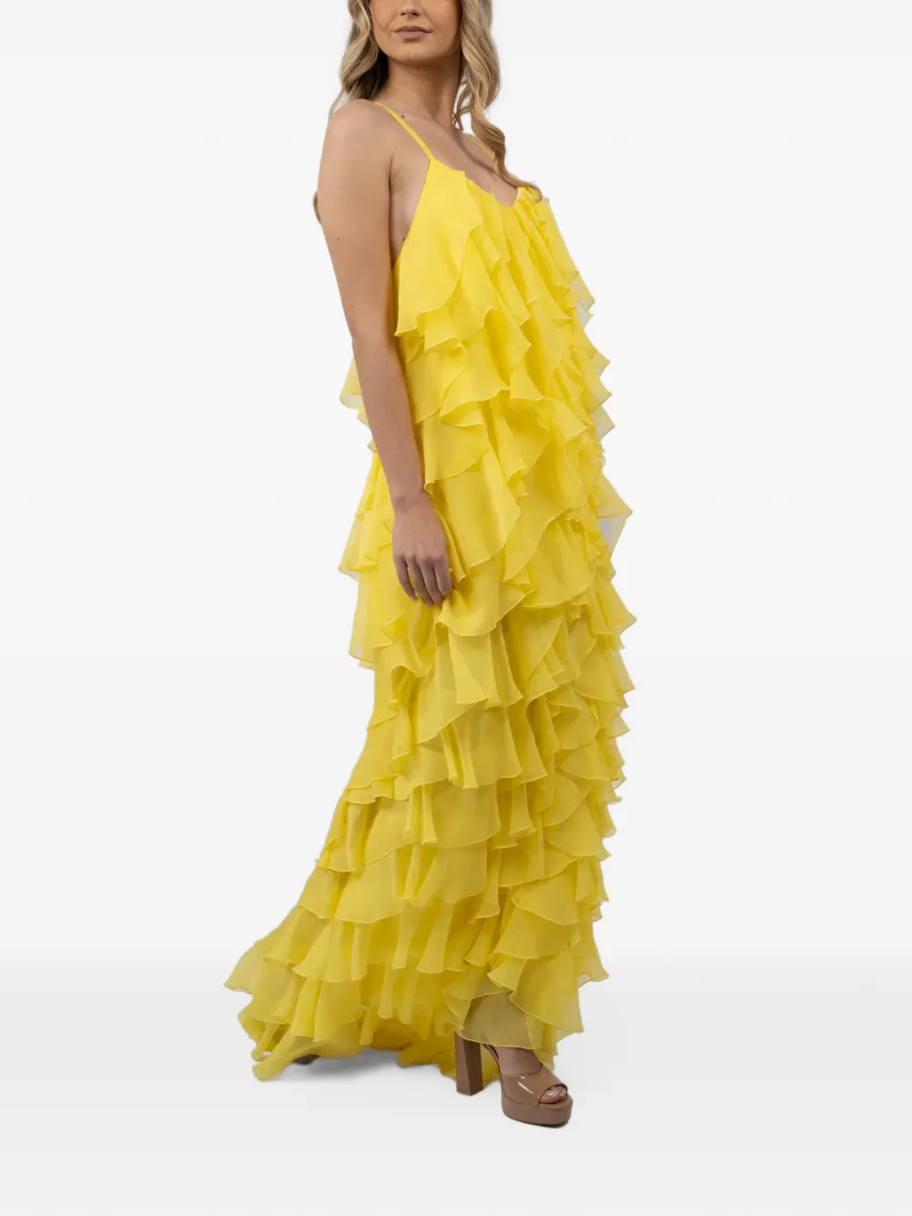 MONARH ruffled maxi dress Geel