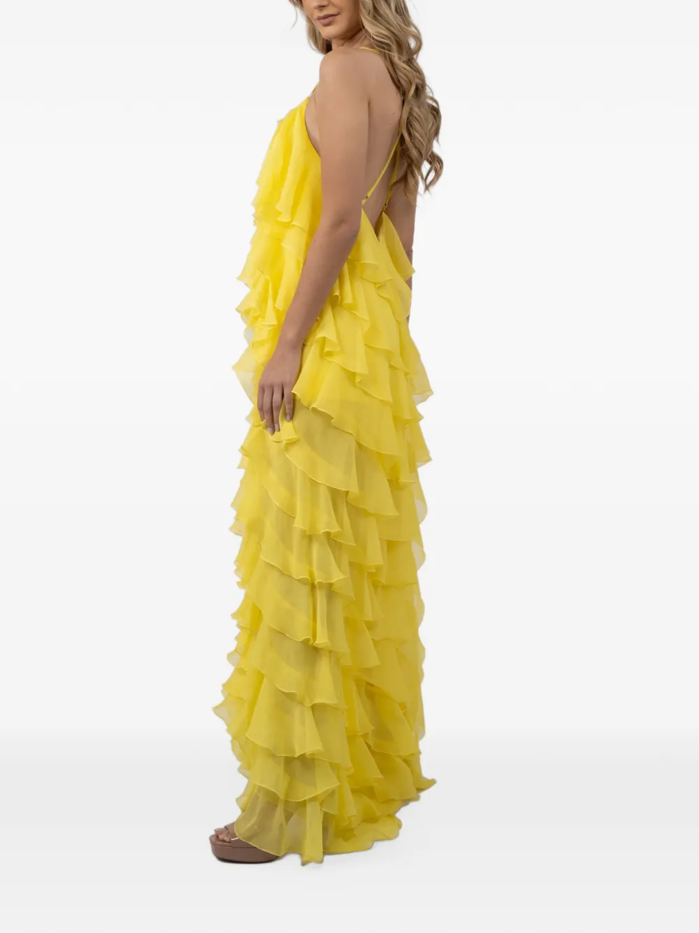 MONARH ruffled maxi dress Geel