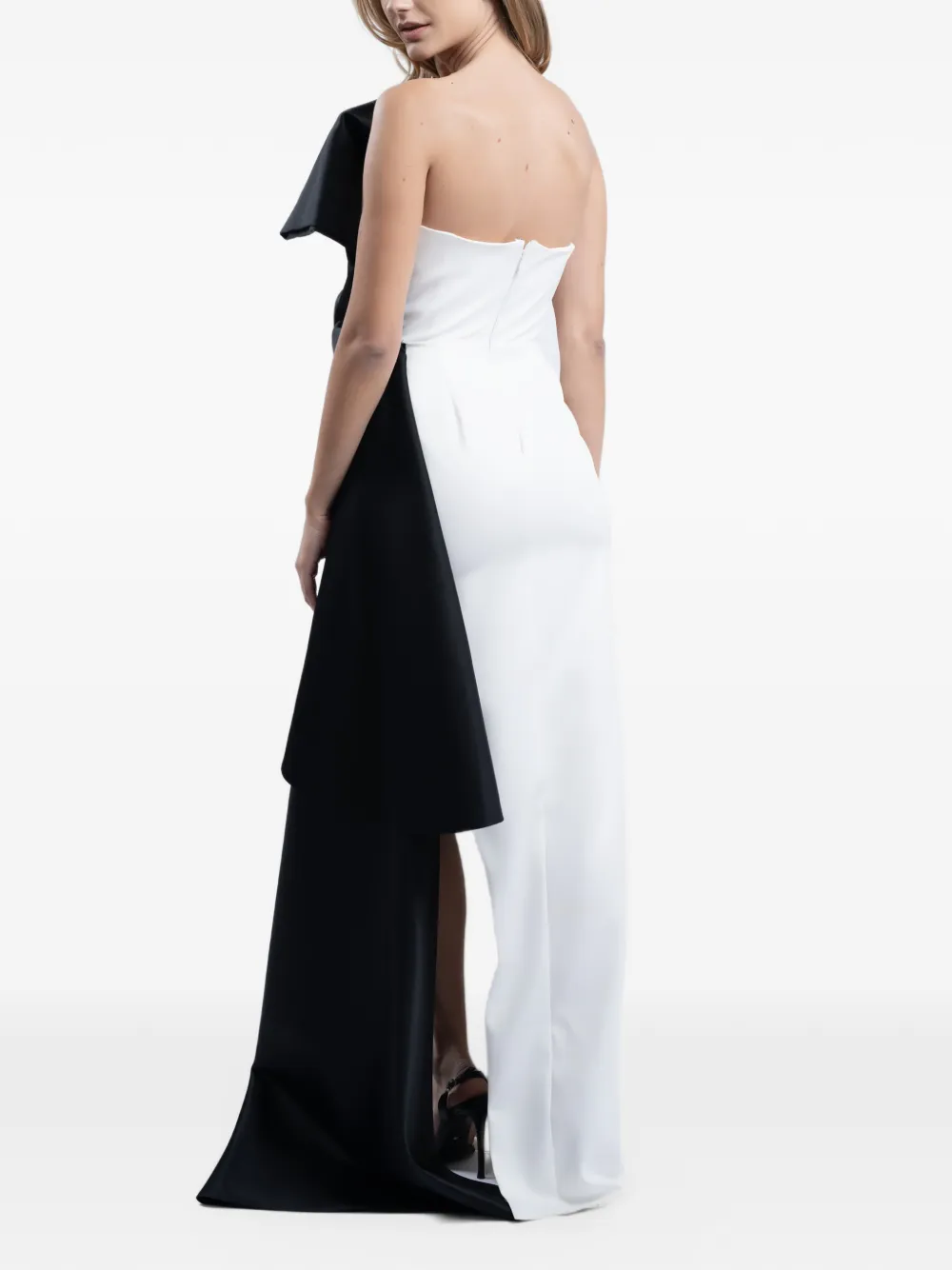MONARH asymmetrical architectural bow gown Wit