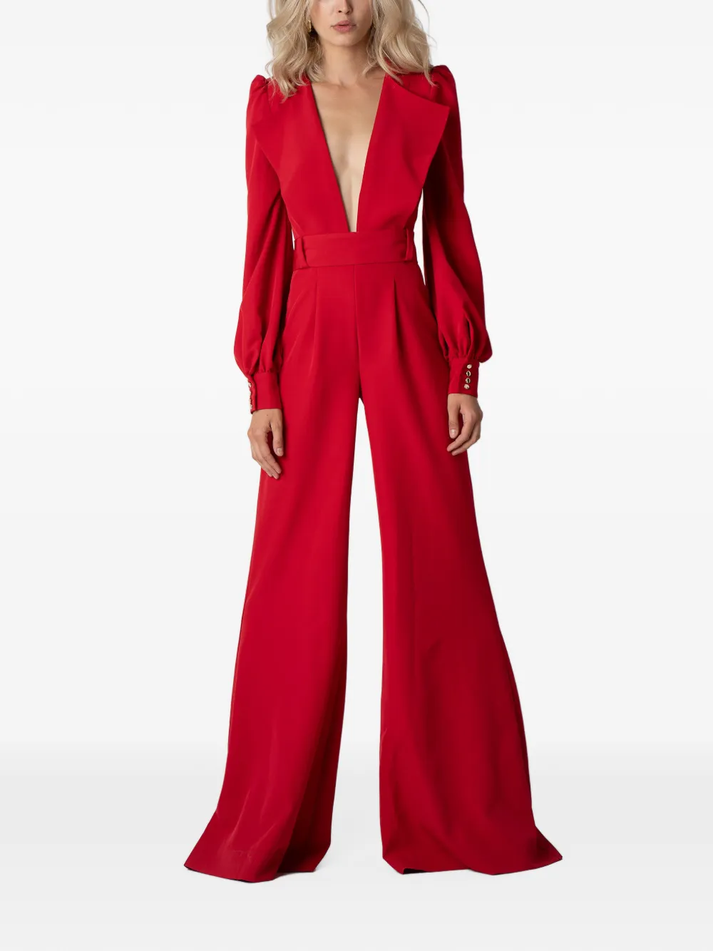 MONARH plunging-neck wide-leg jumpsuit - Rosso