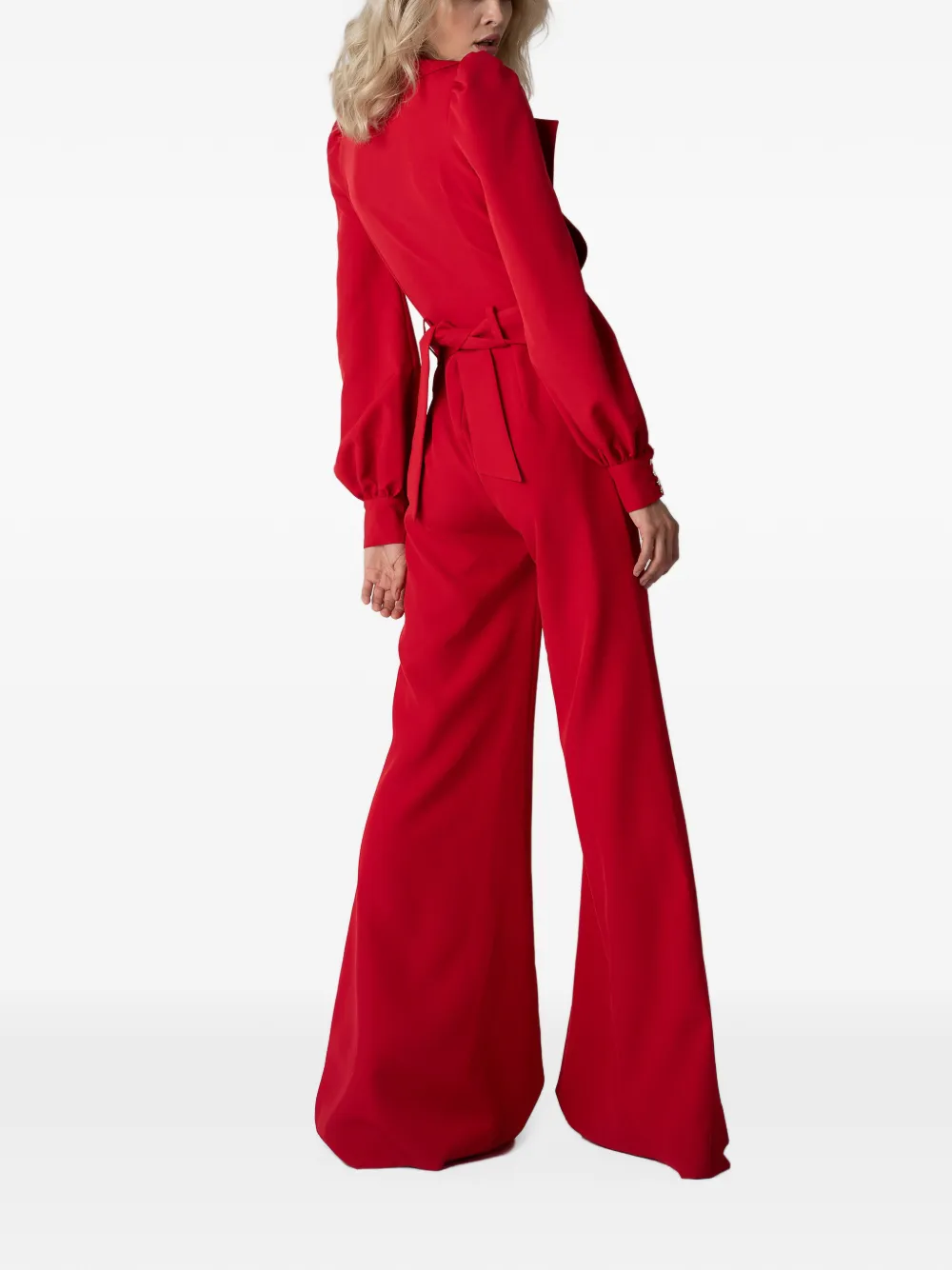 MONARH Jumpsuit met wijde pijpen en diepe hals Rood