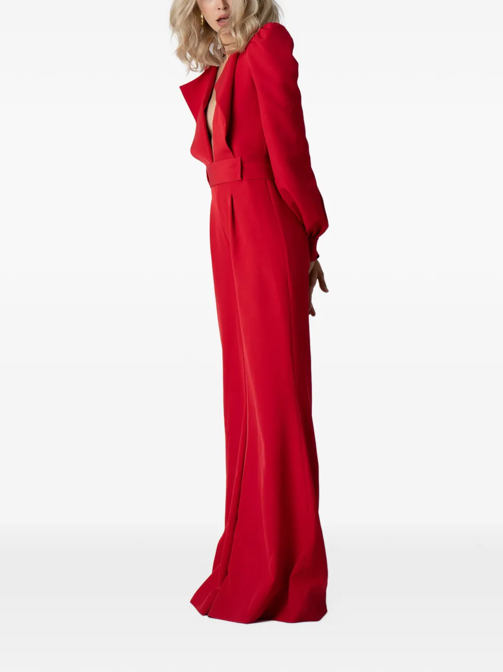 MONARH Jumpsuit met wijde pijpen en diepe hals Rood