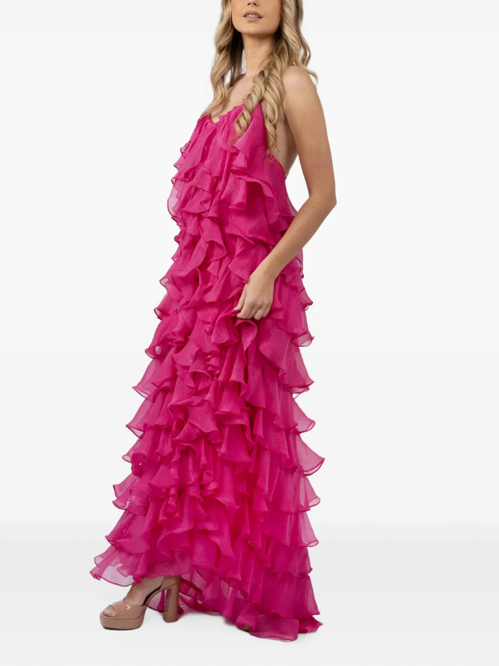 MONARH Lucky ruffled maxi dress Roze