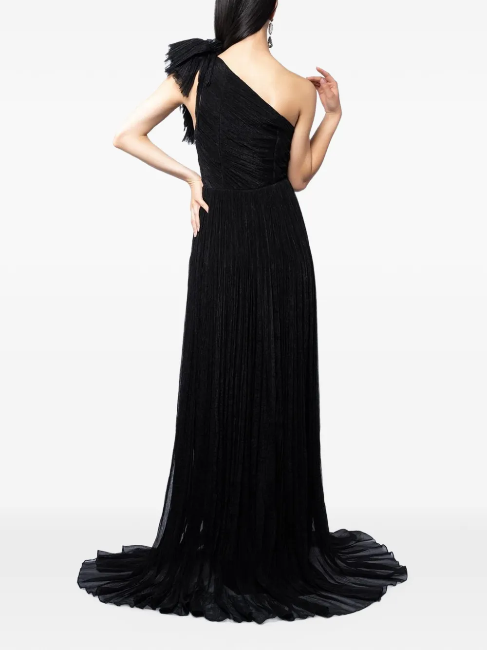 MONARH asymmetrical ruffled-shoulder maxi dress Zwart