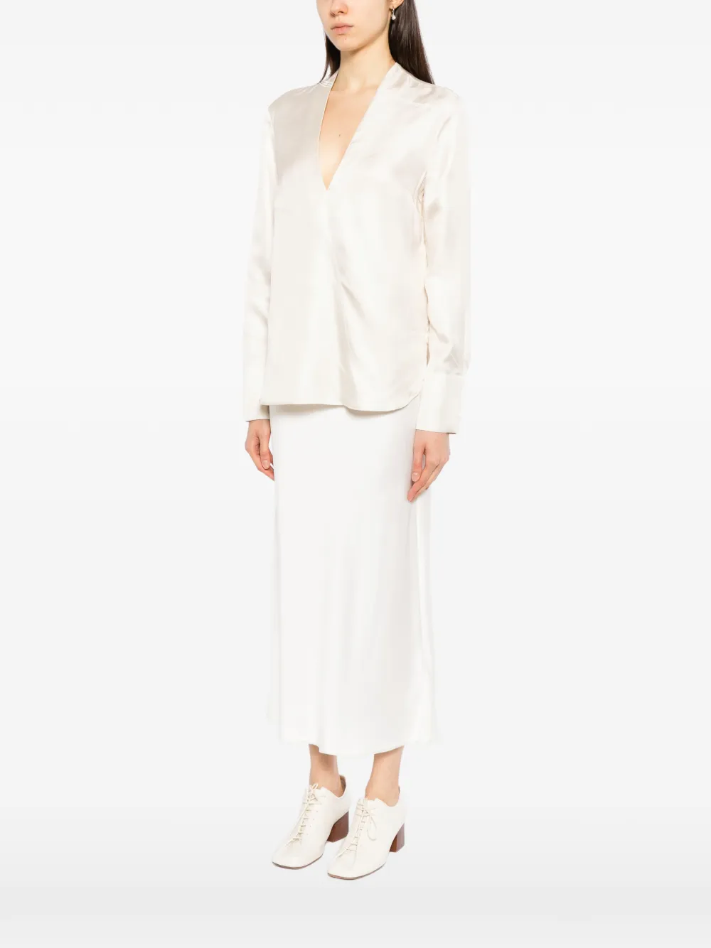 LouLou de Saison V-neck wrap-front blouse Beige