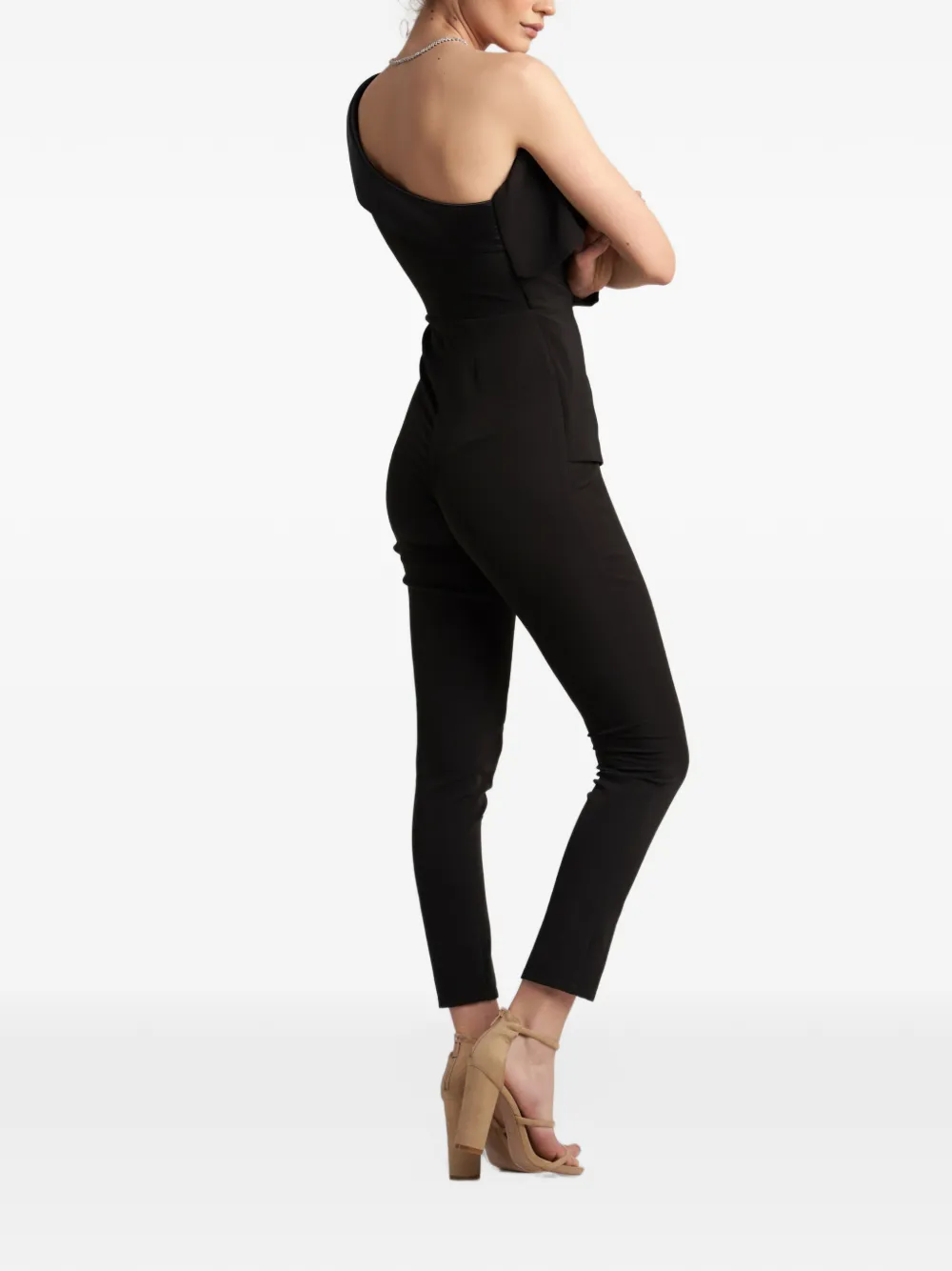 MONARH Asymmetrische jumpsuit met ruches Zwart