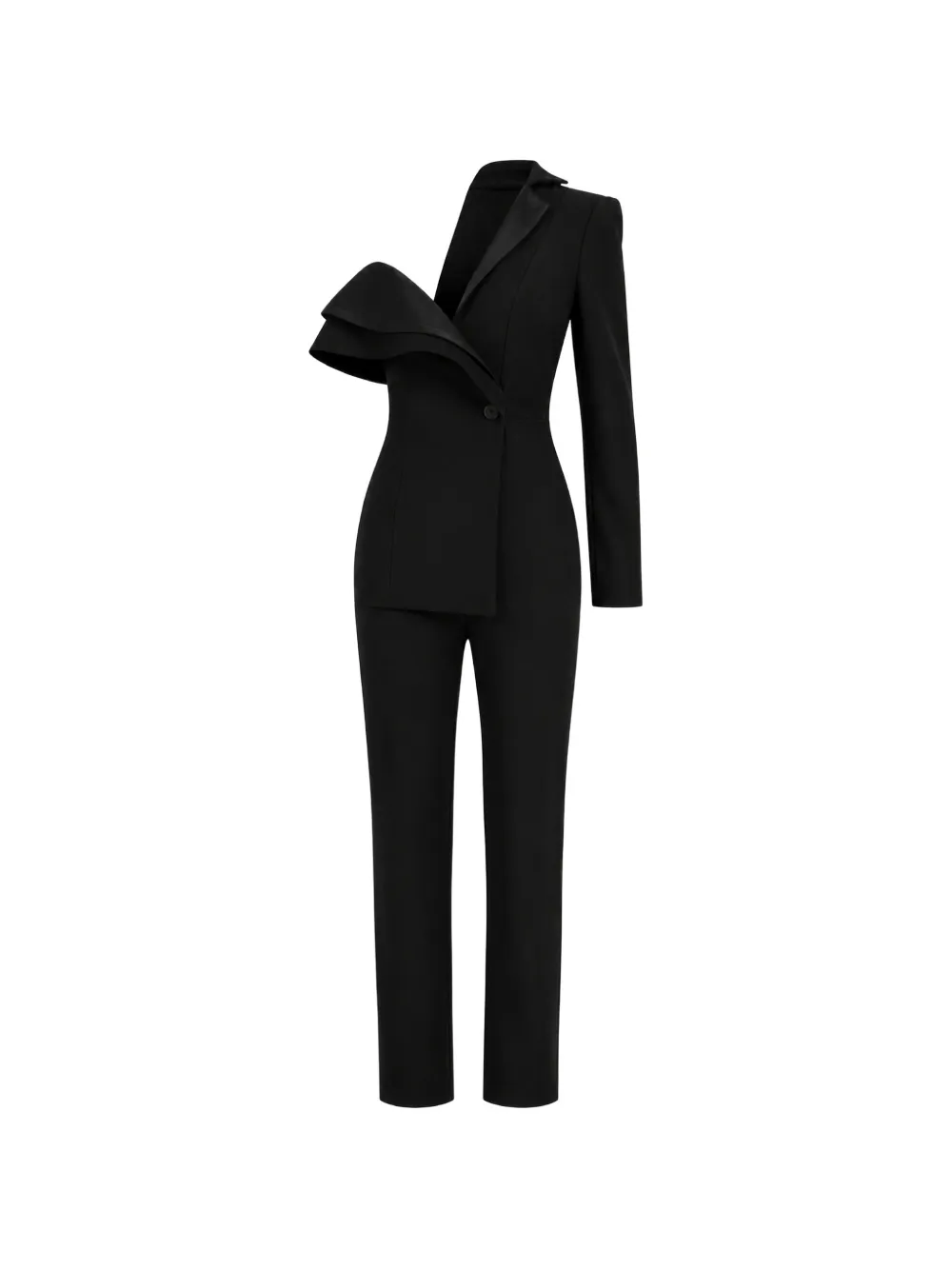 MONARH asymmetrical ruffled jumpsuit - Nero